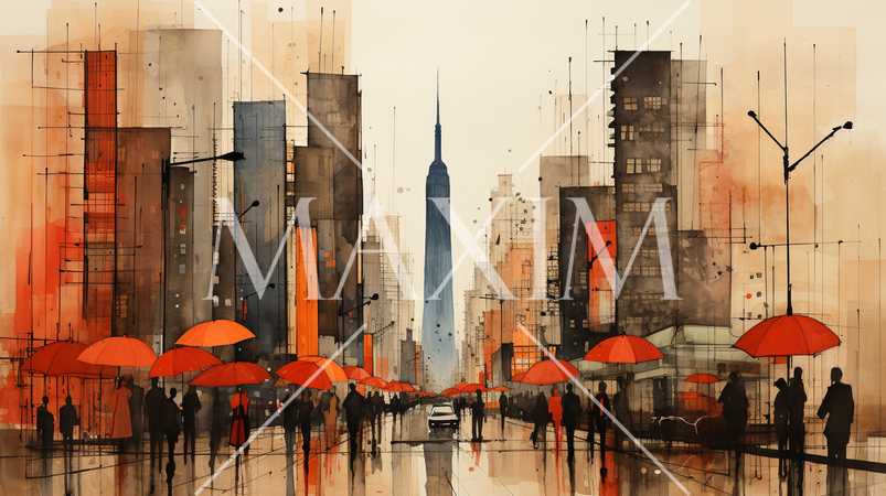 雨上りの街角をキュービズムな表現で描写