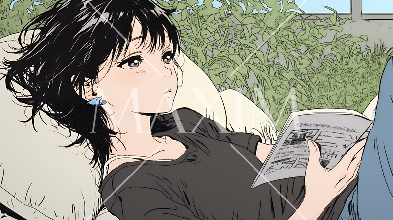 資料（本）を読みながら、うとうと眠ってしまう若い女性
