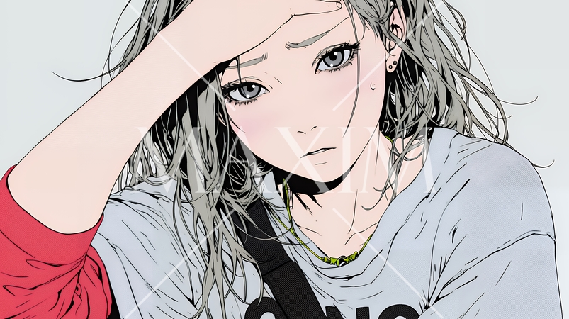 額に手を当てて「困ったな」ポーズをしている若い女性