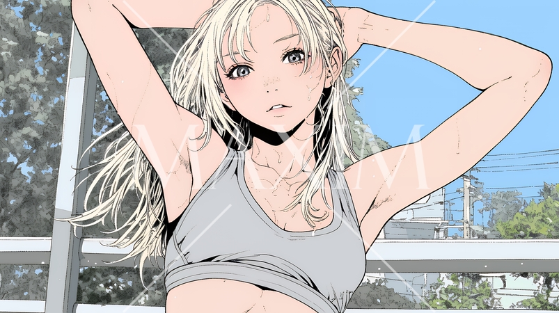 下着姿でくつろいでいる若い女性