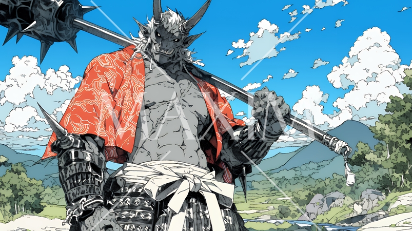 鬼に金棒：実際に強そうな鬼に金棒を持たせた