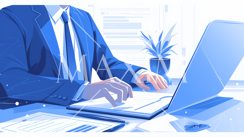 企画書を作成しているビジネスパーソン（シンプルな色使い）