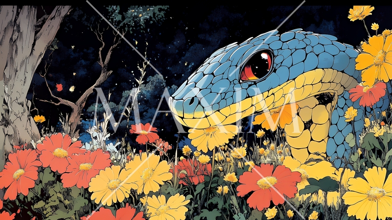 年賀状用のポップなヘビのイラスト