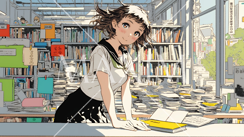 書店で本を選ぶ女子高生