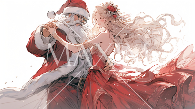 クリスマスにサンタクロースとダンスをしている女性