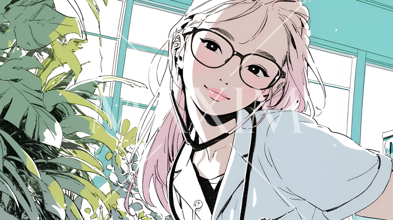 内科系の眼鏡をかけた女医