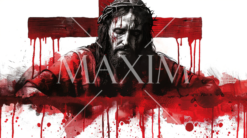 イエスキリストと血に染まった十字架