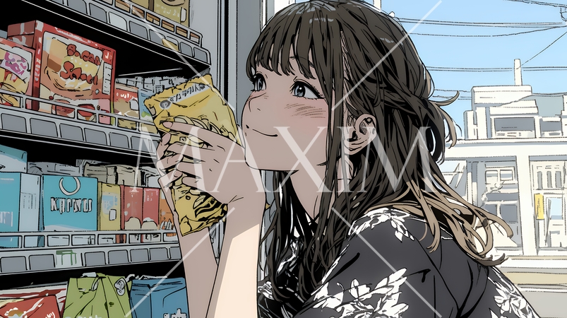 コンビニで新作スイーツを物色中の若い女性