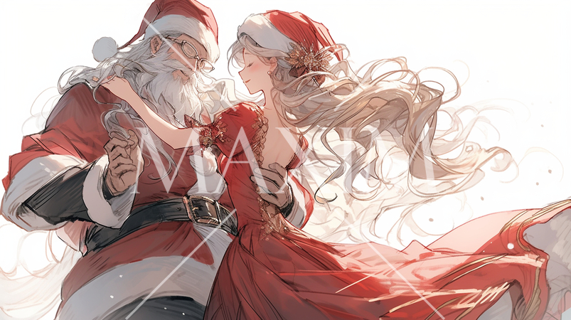 クリスマスにサンタクロースとダンスをしている女性