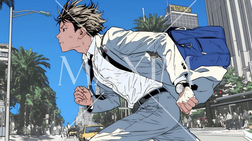 遅刻しそうで猛ダッシュをしている若い男性