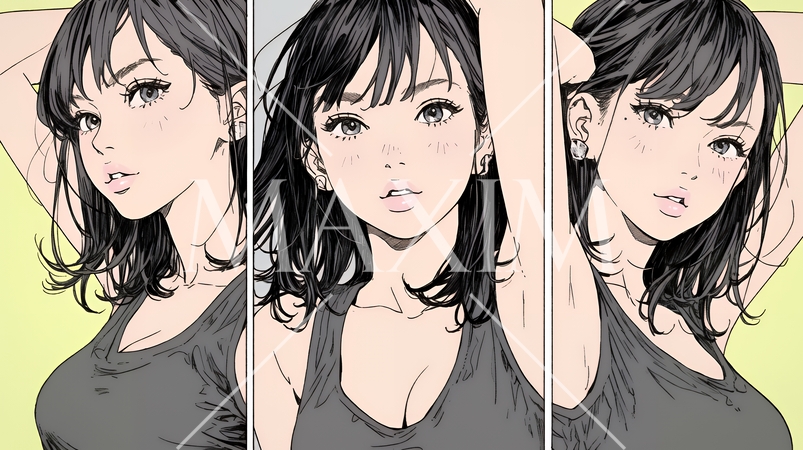 楽：リラックスした顔をしている若い女性