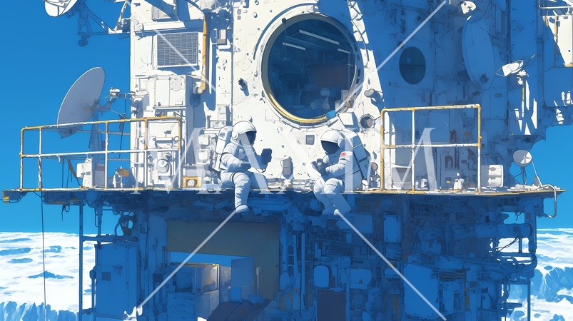 月面（宇宙）基地で作業をしている人たち