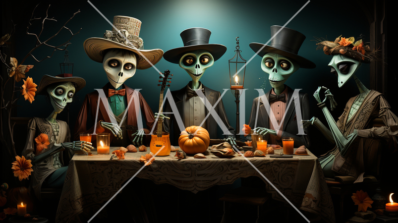 キュービズムな表現のハロウィンパーティ