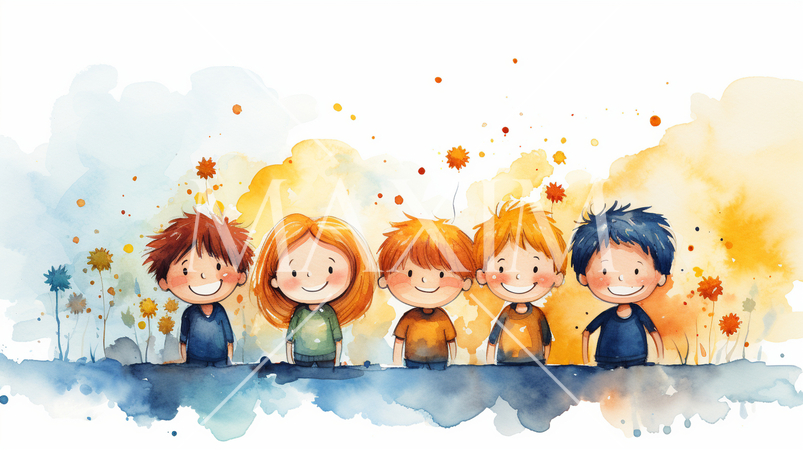 ニコニコ顔で一緒に遊んでいる子供たち