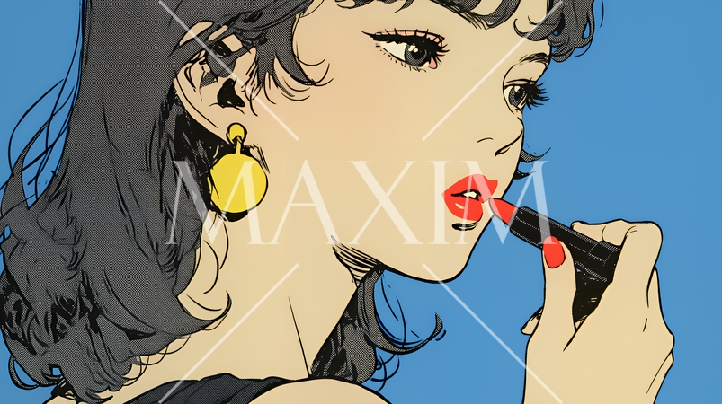 化粧をしている（口紅をつけている）若い女性