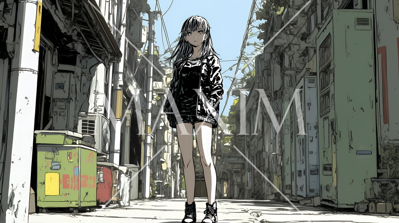 都会の治安の悪そうな場所にいる若い女性