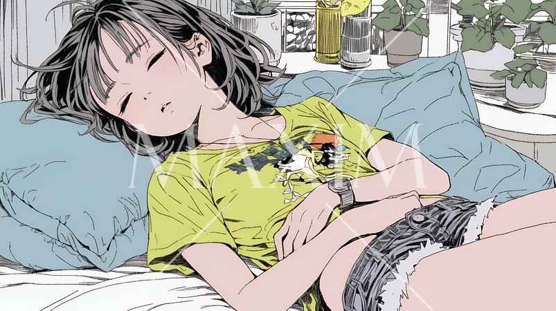 幸せそうな寝顔で眠っている若い女性