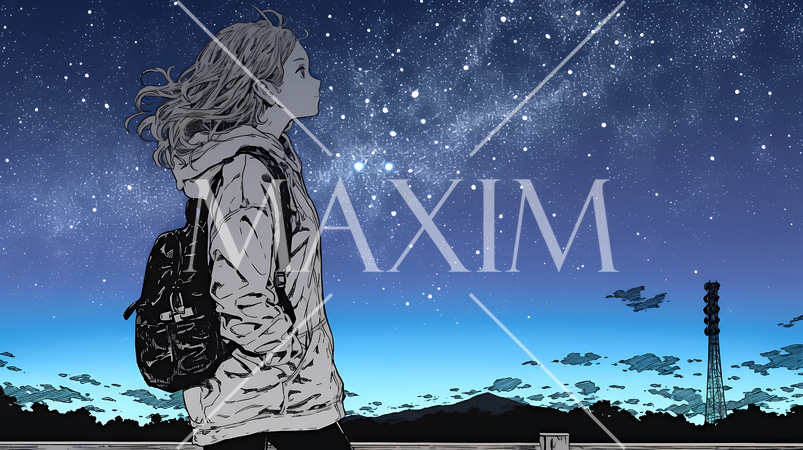 星空を眺めている若い女性