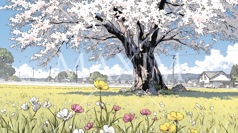 誰もいない満開の桜並木