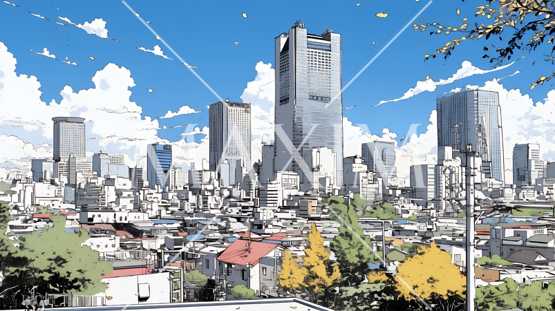 都市の町並みと青空