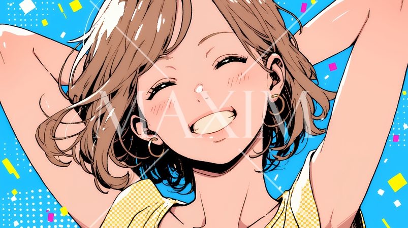 両手を広げて喜んでいる陽気な若い女性