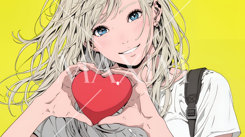 手指でハートサインを作っている若い女性