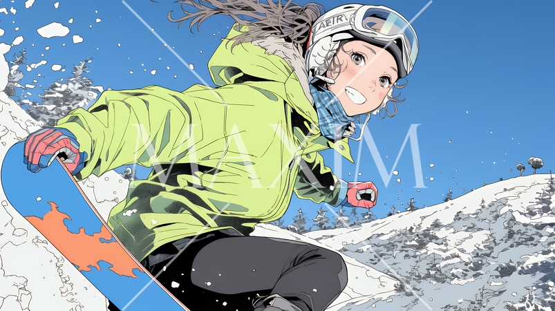 スノーボードを楽しんでいる若い女性