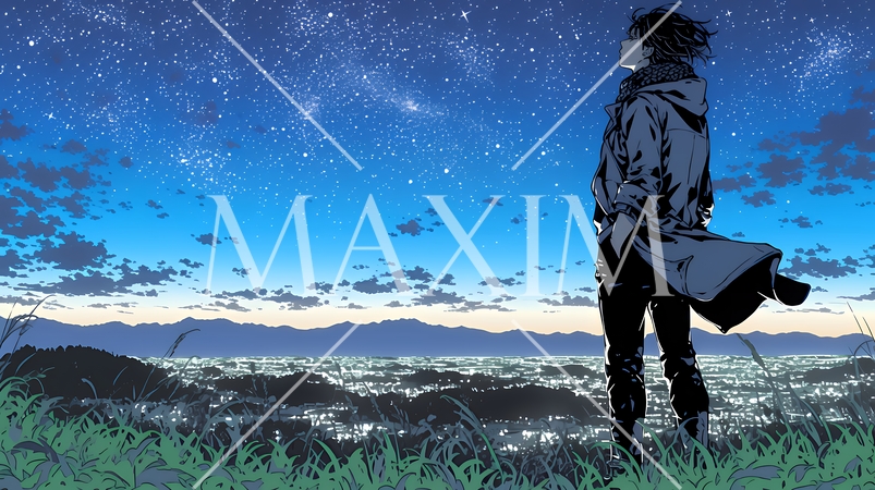 星空を眺めている若い女性