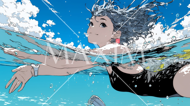 海で泳いでいる若い女性