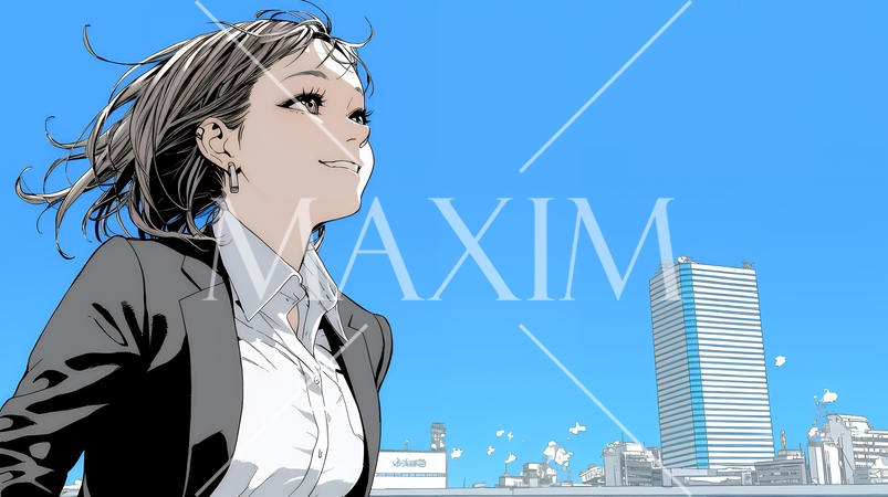 自信満々に晴天の都会の街を歩いているビジネスウーマン