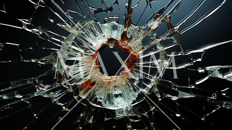 ガラスにできた弾痕：精緻CG