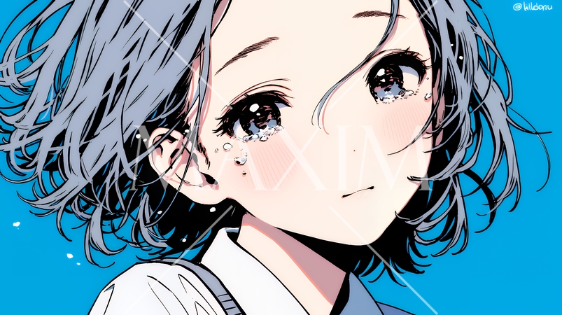 涙ぐむ制服姿の女子高生