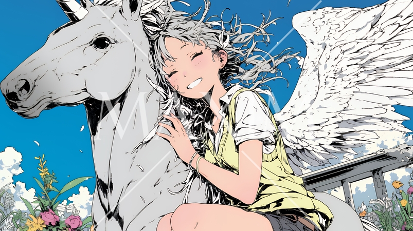 ユニコーンと若い女性