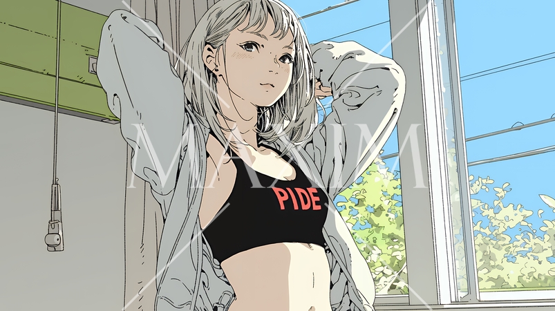 ウェストライン（腰回り）をチェックしている女性