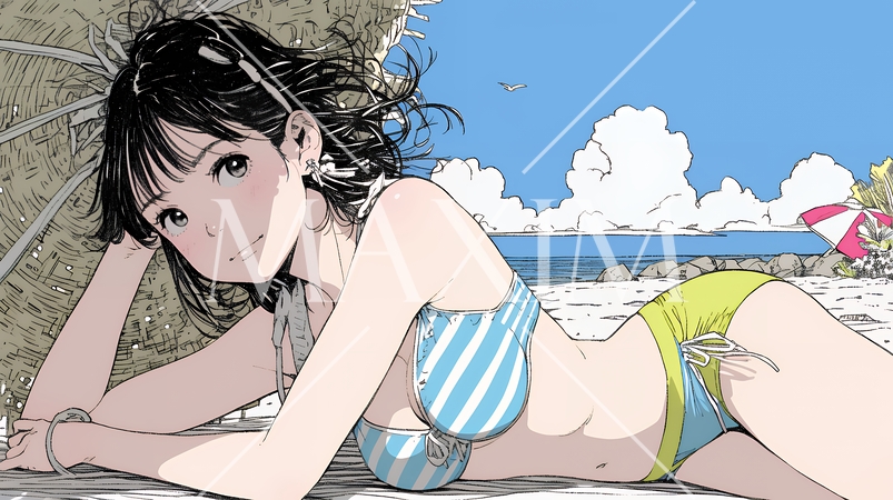 ビーチリゾートを旅行中のビキニ姿の若い女性