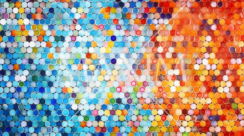 カラフルなモザイク背景：色とパターンの異なる小さな幾何学模様のモザイクで活気と個性を表現。