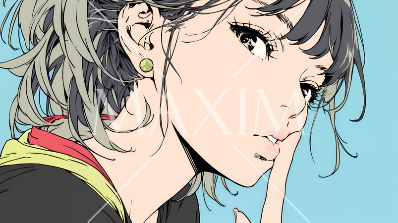 指を唇に当てて「シーShh」というジェスチャーをしている女性