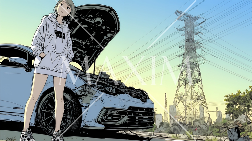 ドライブ中の車の故障・事故・トラブルで困っている女性