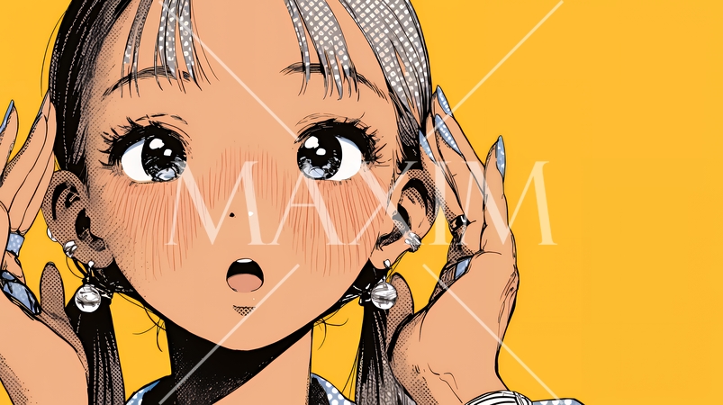 驚愕して息を呑み、目を見開いたまま口をぽかんとする若い女性