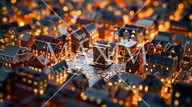 コンピュータ基板を擬似的に街並みに見立てたイメージ背景画像：精緻CG画像