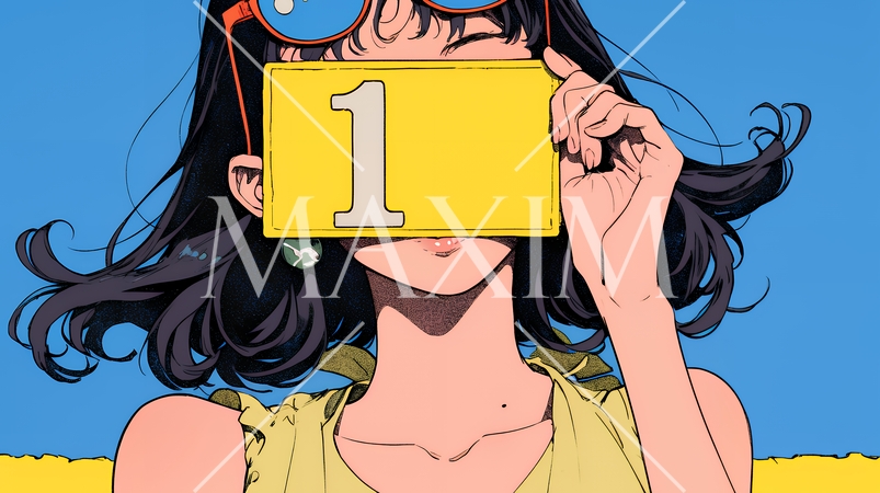 数字の「1」を掲げている若い女性