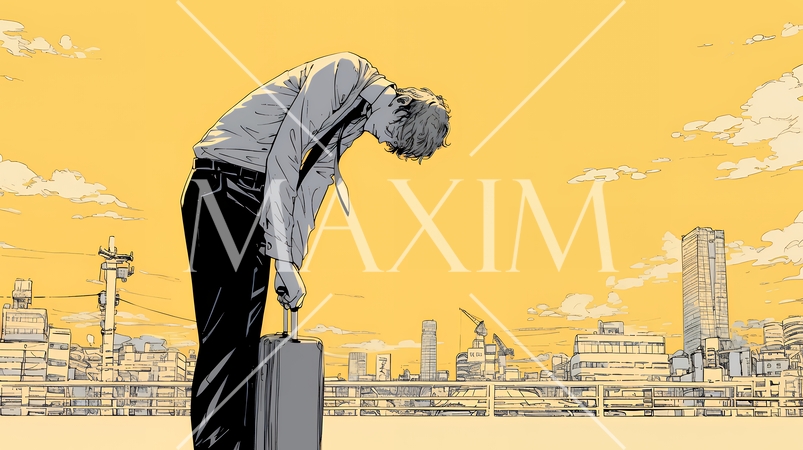 ミスやトラブルを反省してうなだれるビジネスマン｜落ち込む会社員のビジネスイメージイラスト