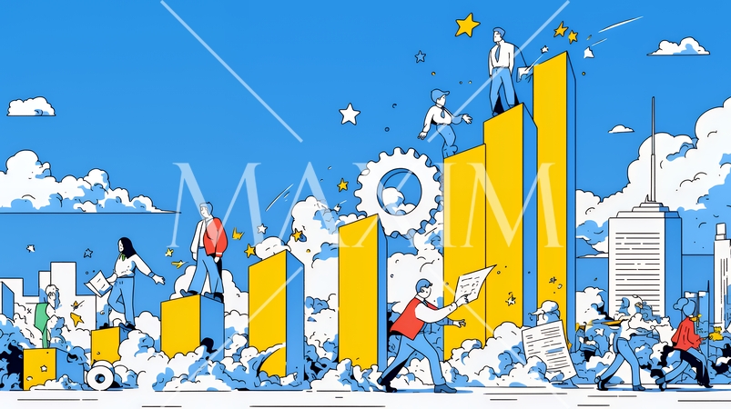 人材育成と社員研修のビジネスコンセプト｜学び成長するビジネスパーソンのイラスト素材