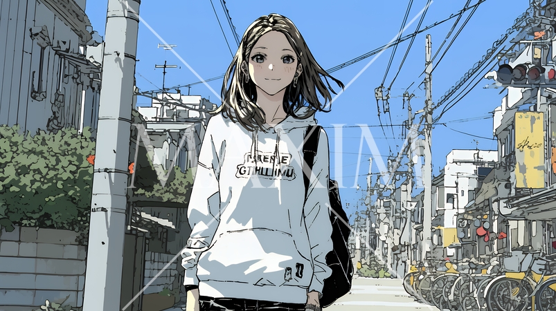 休みの日、自宅の近所を散歩している若い女性