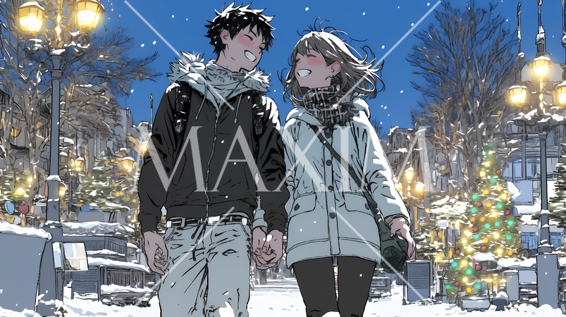 クリスマスのデートを楽しんでいる若いカップル