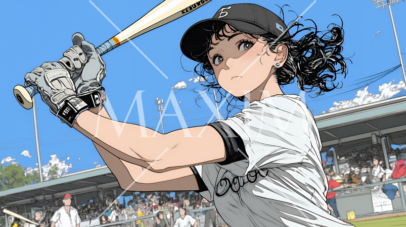 野球をしている若い女性