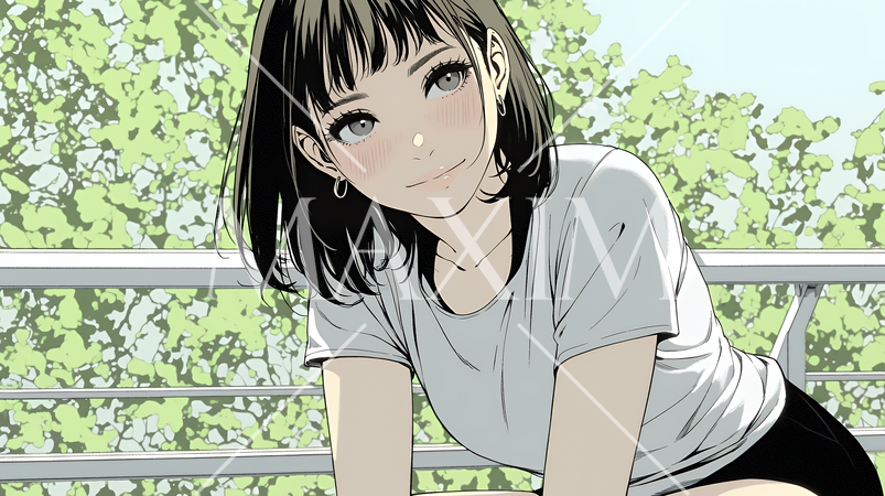 頬を赤らめて、照れ笑いする若い女性