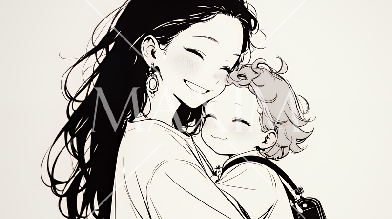 赤ん坊と母親（シンプルな色使い）