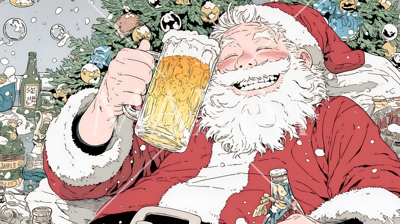 豪快にビールを飲んでいるサンタクロース