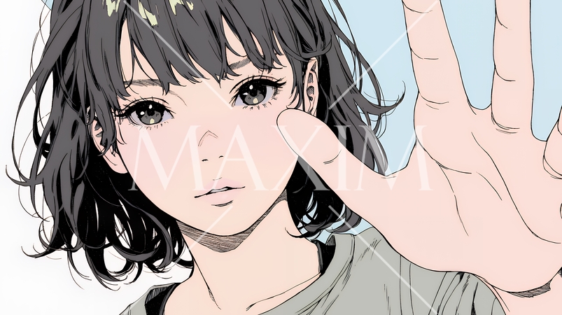 手のひらを相手に向けて見せるジェスチャーをして拒否の意思を表している若い女性